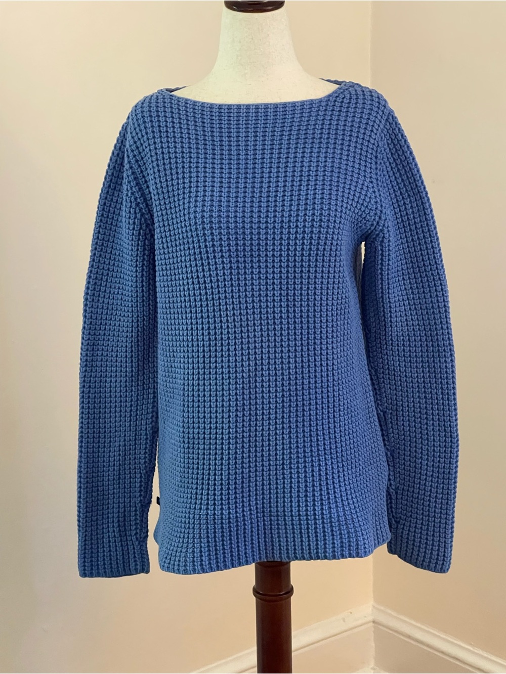 Lauren Ralph Lauren Blue Waffle Knit Boat Neck Cotton Sweater M